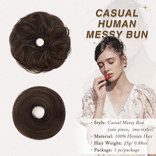 Miniatura 10 de RUWISS Extensiones de cabello largo y fino y lacio, moño alborotado, 100 % real, cabello humano rizado, corto, cola de caballo elegante, extensiones