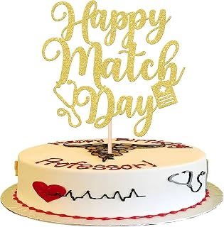 1 PCS Happy Match Day Cake Topper Glitter Match Day Residency Party Cake Decorations It's a Match Congrats on Matching Cake Pick for 2026 Medical School Graduation Party Supplies Gold