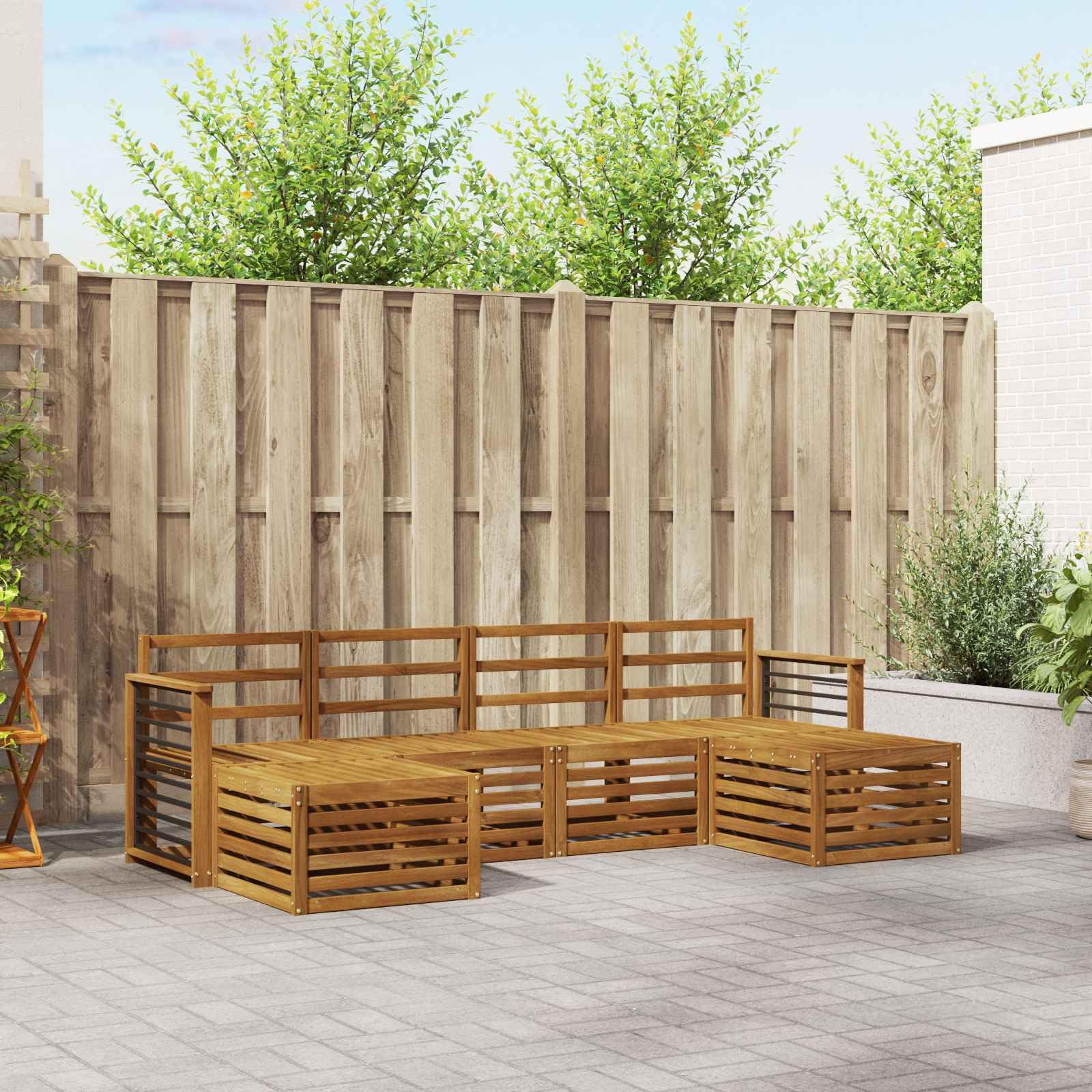 Juego de sofás 6 pcs Madera Maciza de Acacia Natural para jardín terraza Exterior con diseño Modular Resistente y cómodo Ideal para salón Comedor y Espacio al Aire Libre