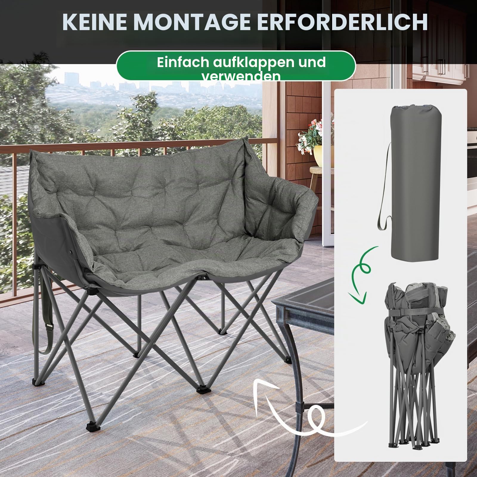WOLTU Campingstuhl Faltbar für 2 Personen, 121 cm breit