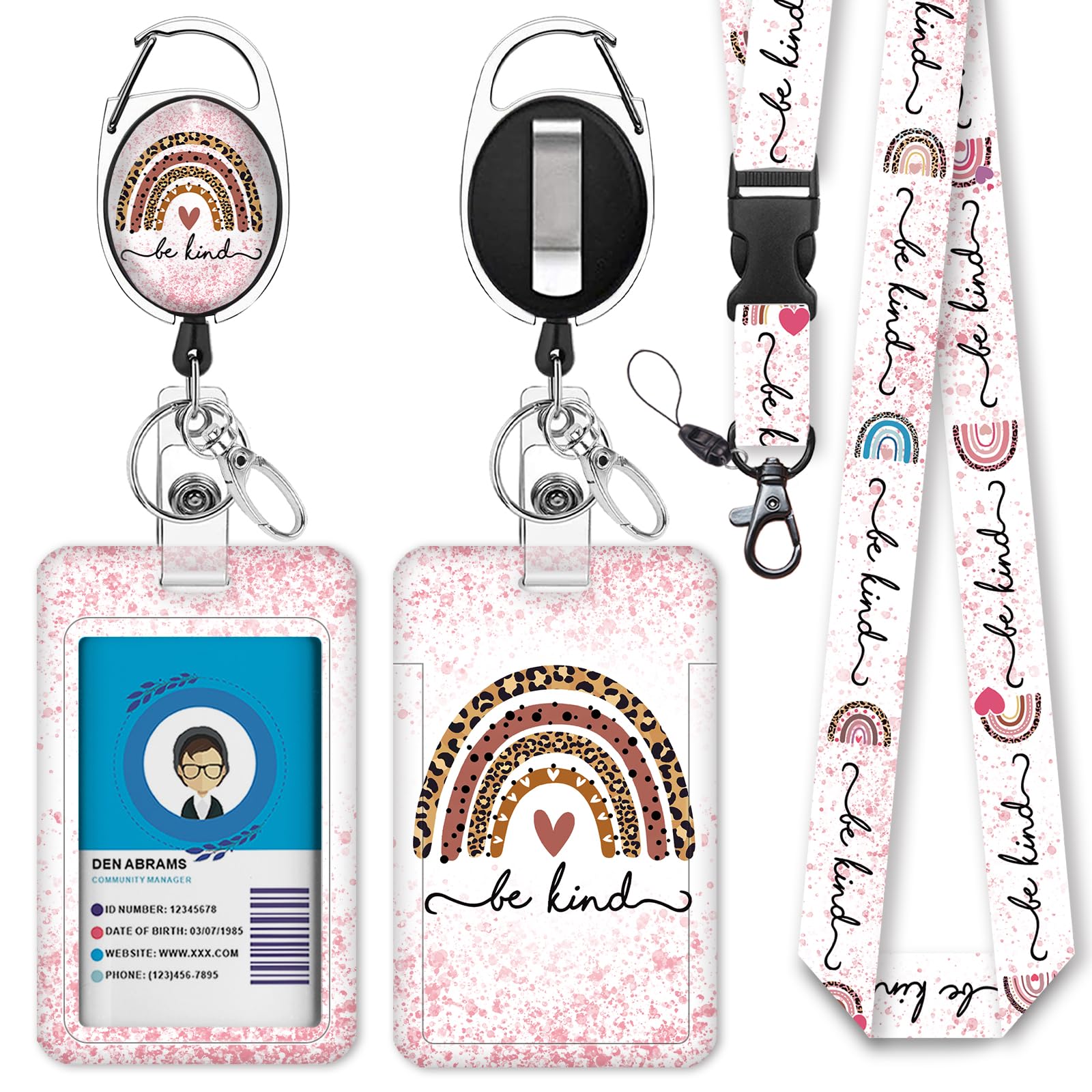 Cute Rainbow Lanyards for Id Badges, Retractable ID Badge Holder with Detachable Lanyard, Fashionable Badge Reel Heavy Duty with Carabiner Clip, Nurse