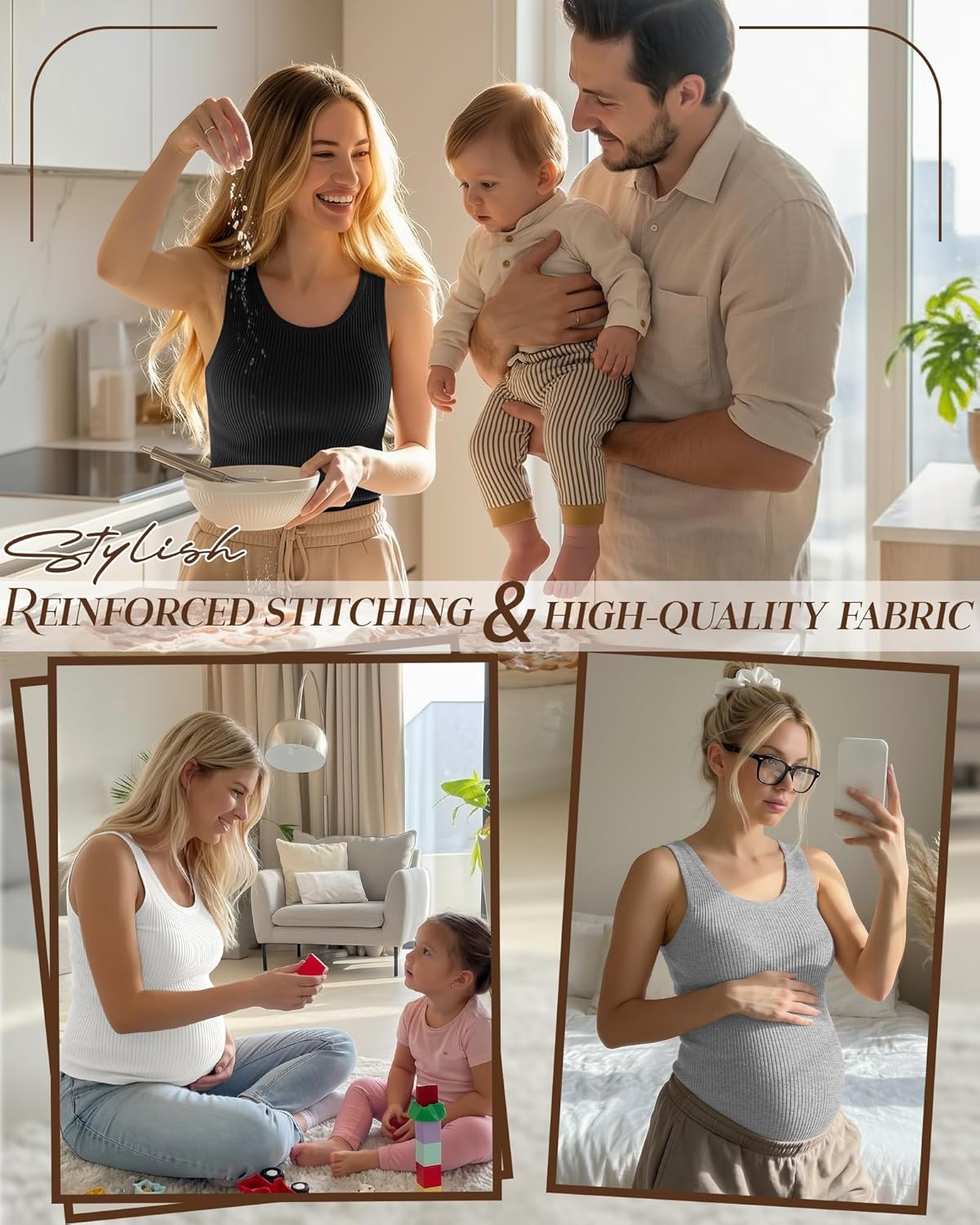 3 Pack Women's Maternity Tank Tops Sleeveless Racerback Summer Pregnancy Shirts Ribbed Knit Mama Clothes - Image 4