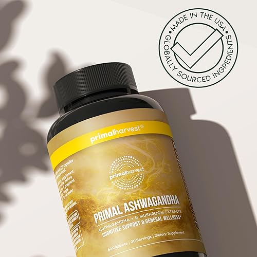 Miniatura 7 de Primal Harvest Suplemento Ashwagandha con 5 extractos de hongos: melena de león, reishi, cordyceps, cola de pavo y maitake para apoyo inmunológico