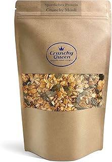 Crunchy Queen Sportliches-Protein Granola Knuspermüsli | 25% Protein | Handgemacht | High Protein Müsli | Low Carb Müsli | Vegan | Müsli ohne Zucker | 340g Eiweiß-Müsli