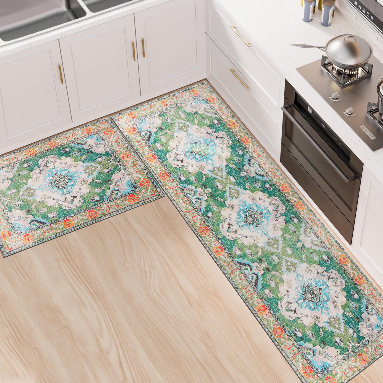 HSGLGNA Keukenlopers Set van 2 Anti-vermoeidheid Keuken Vloermatten voor Woondecoratie Kantoor Waterdichte Antislip Keuken Tapijt Set Comfort Staande Matten (Zwart Marmer, 43x75 43x150cm