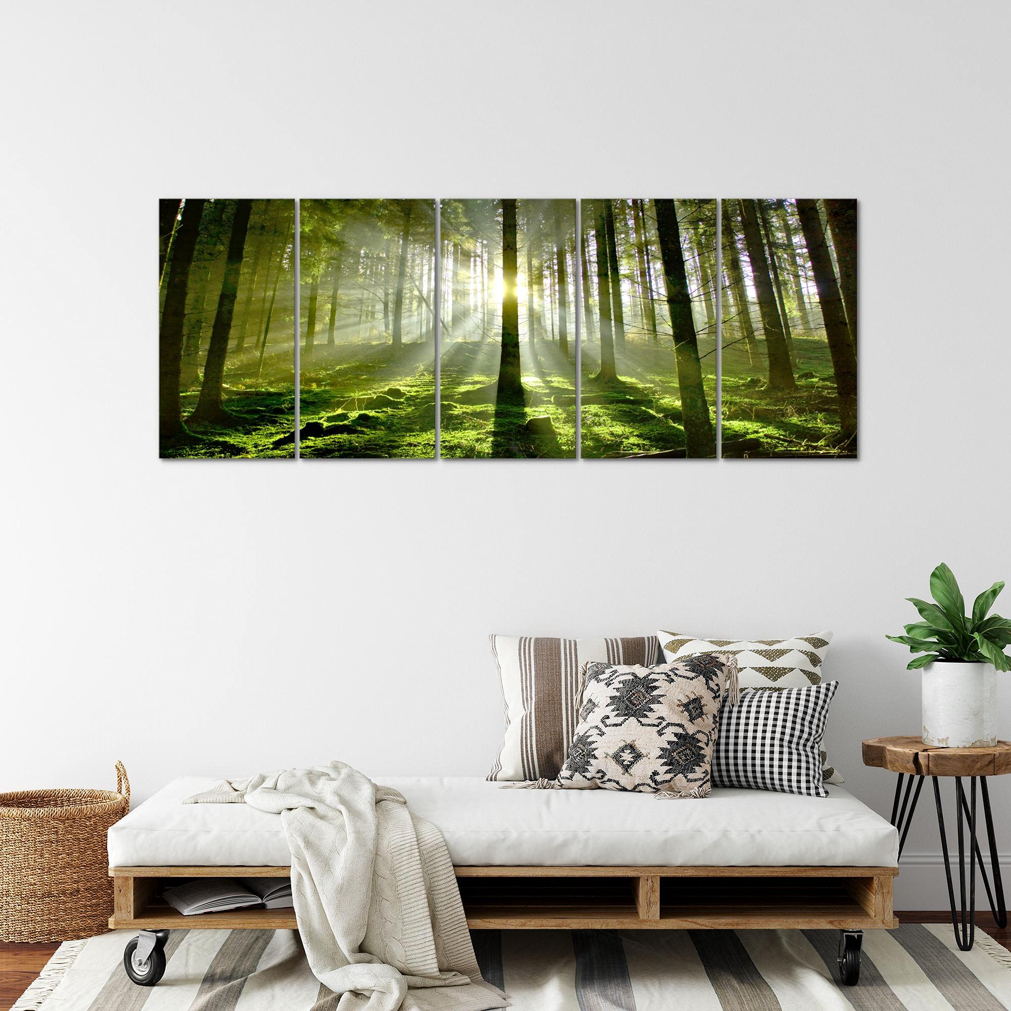 Runa Art Tableau mural XXL Forêt Paysage 200 x 80 cm Vert 5 Parties - 602955a