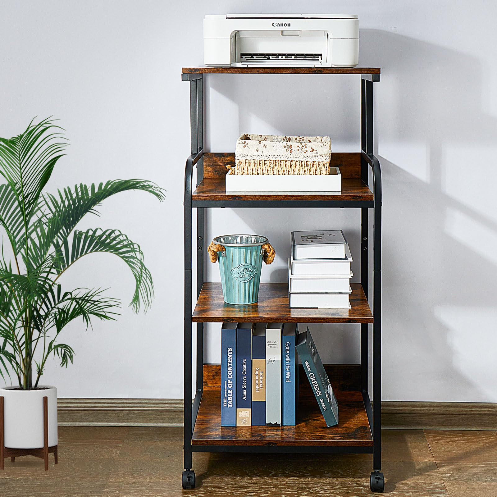 Soportes de impresora de 4 niveles, escritorio de impresora con ruedas, soportes multiusos para impresora de oficina y hogar, estantería para impresoras u oficina para máquinas de fax, 5