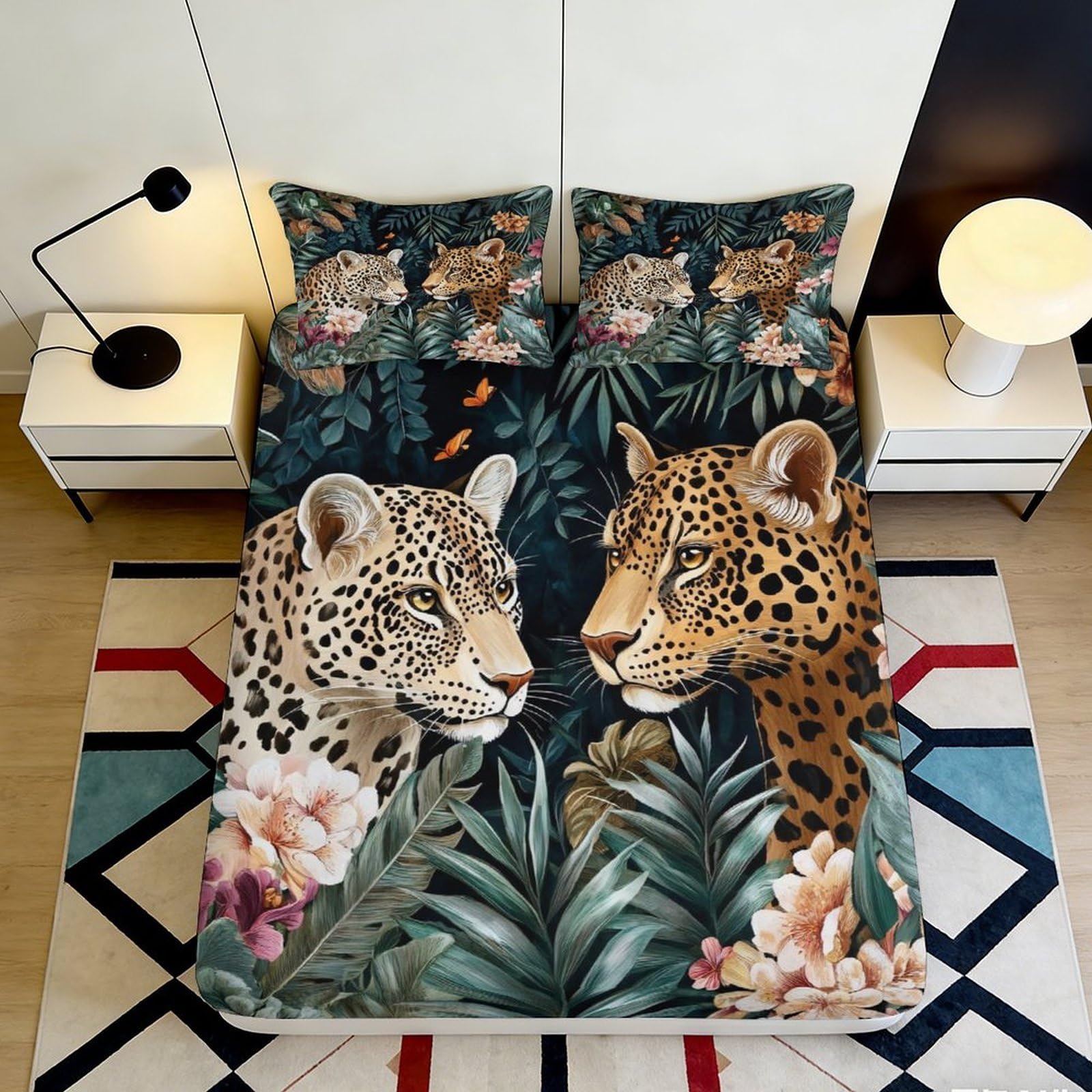Jqzkxnhpbr Style-7 3D Printed Leopard Jungle Fitted Sheet Microfiber Soft Anti-Slip Floral Bed Cover For Bedroom Dorm Home Decor 90X200x25cm