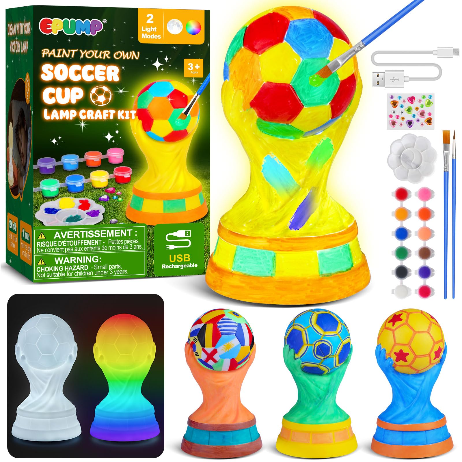EPUMP Lampe Champion Football DIY Peinture Rechargeable 1200mAh 2 Modes Éclairage Enfants