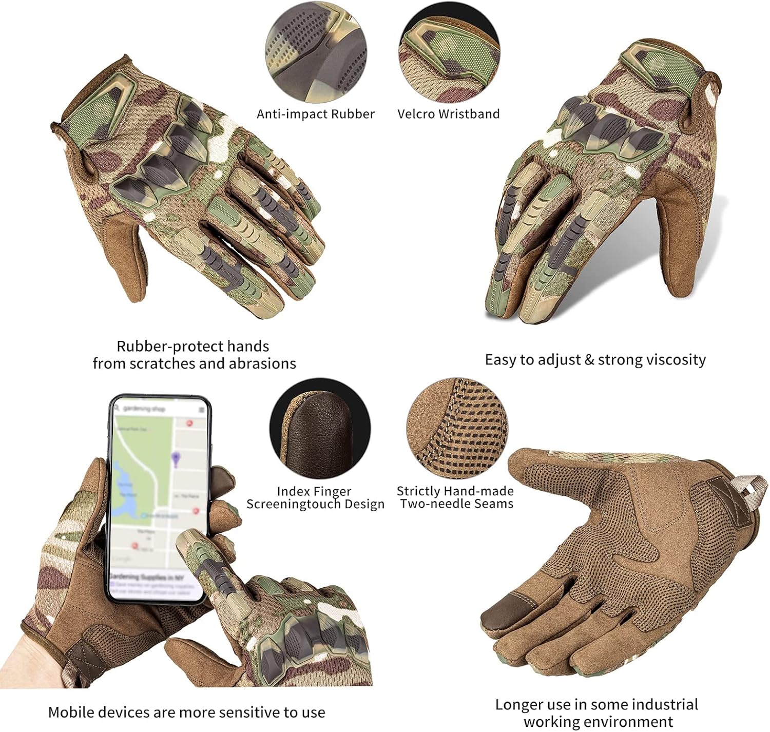 TFROCO Airsoft Tactical Gloves, Touchscreen Motorcycle Dirtbike Gloves with Hard Rubber Guard for Hunting, Hiking Camping Paintball Training Glove for Men Black Extra Large : Sports & Outdoors
