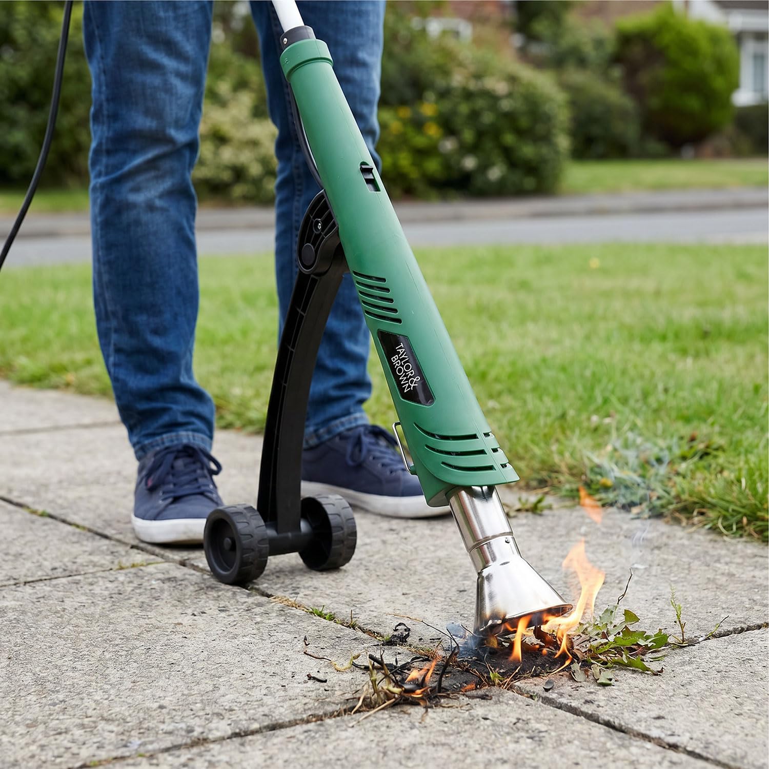 Taylor & Brown 2000W Deluxe Eco Electric Weed Killer Burner Wand Weeder Thermal Weeding Stick with Guide Wheel - up to 650 Degree Weeder Tool for Garden, Patio, Driveway