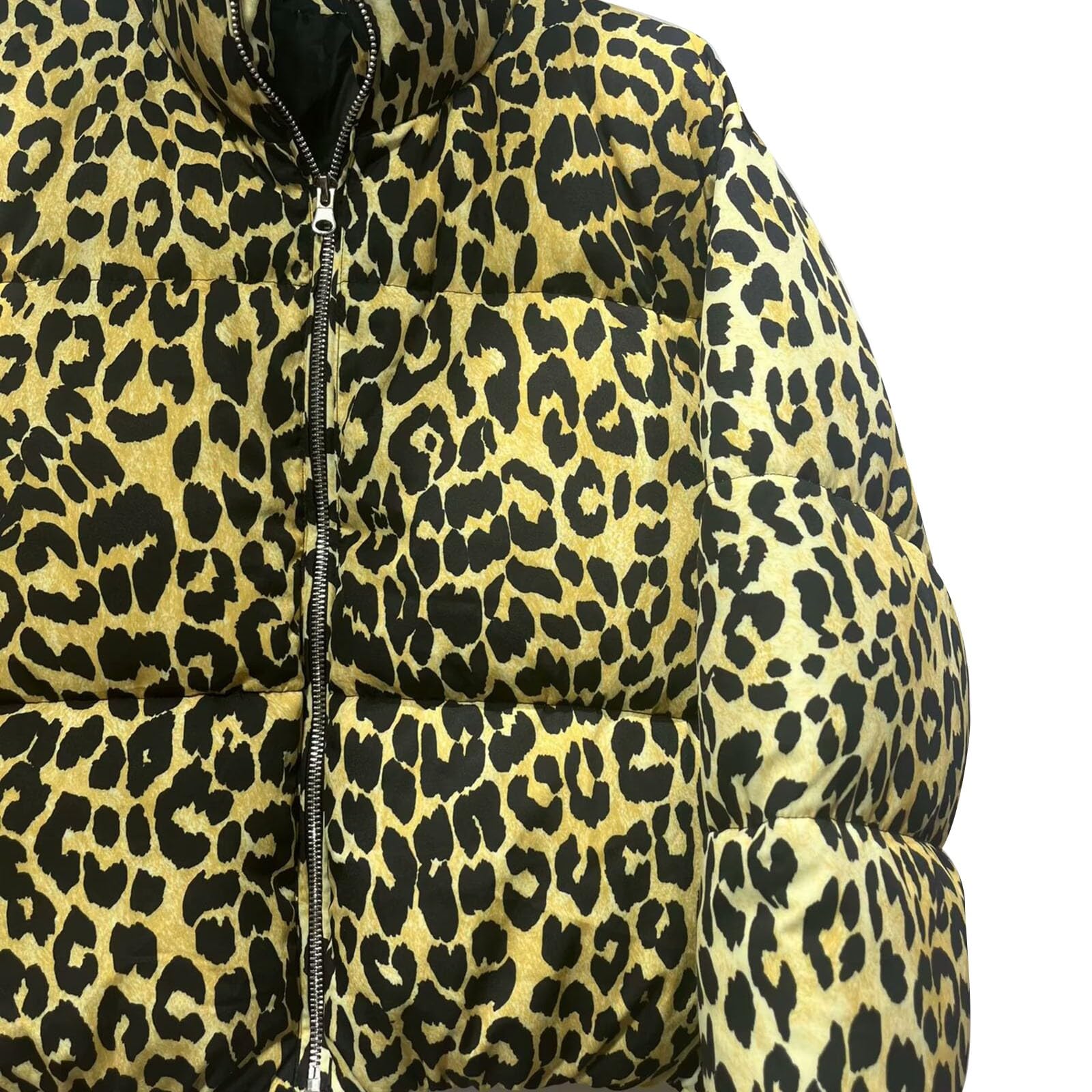 Piumini invernali per le donne stampa leopardata corta piumino colletto alla coreana giacche trapuntate full zip up caldo piumino casual a maniche lunghe outwear all'aperto campeggio escursionismo