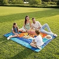 Vista 2 de scuddles Manta compacta de pícnic, tapete extragrande de 79 x 59 pulgadas para exteriores con diseño impermeable de 3 capas, forro polar suave