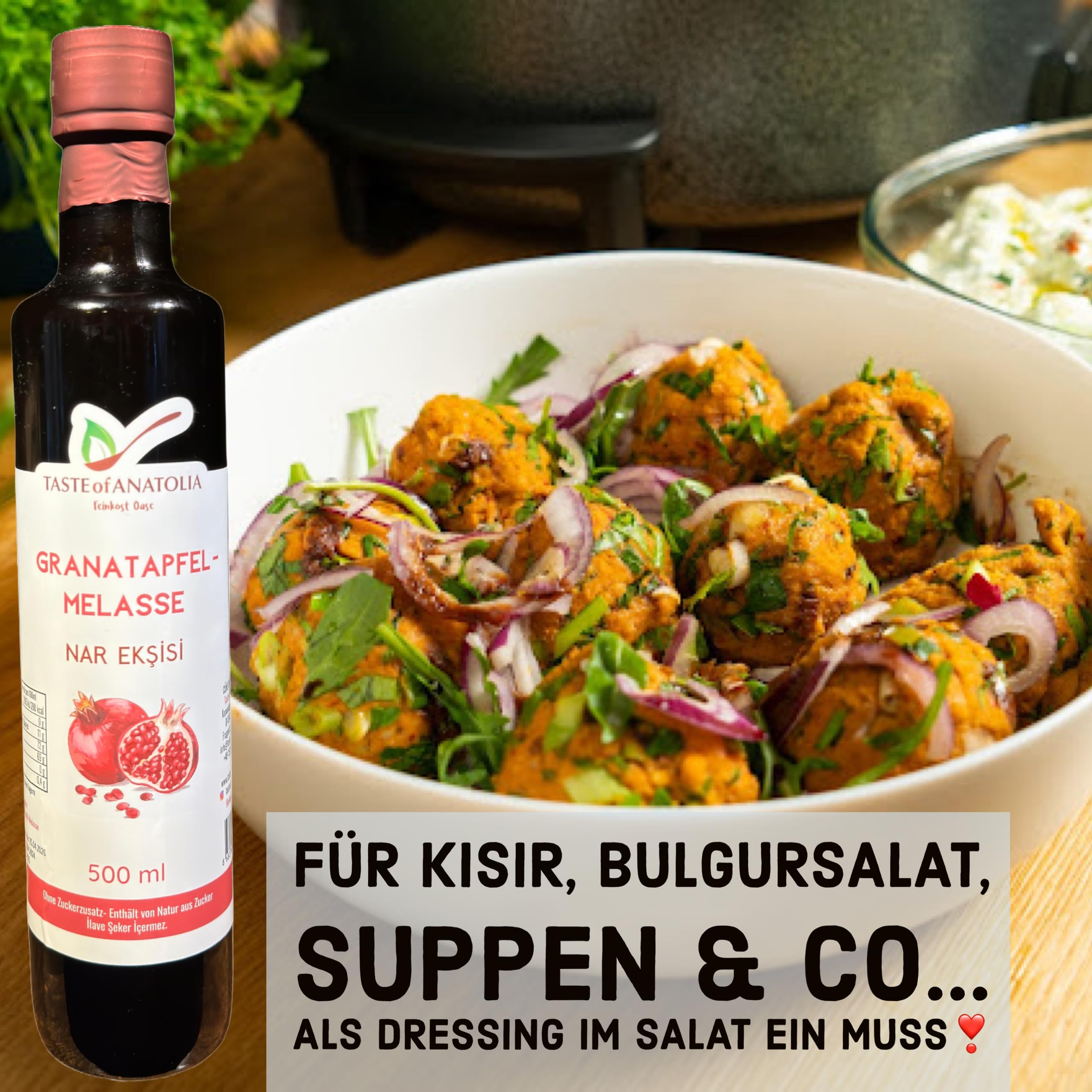 Granatapfelsirup pur 700ml - Granatapfelmelasse (Nar eksisi) 500 ml von TASTE OF ANATOLIA FEINKOST OASE, 100% natürlich. Aus HATAY-Türkei. (Namensänderung: auf Melasse 500 ml)