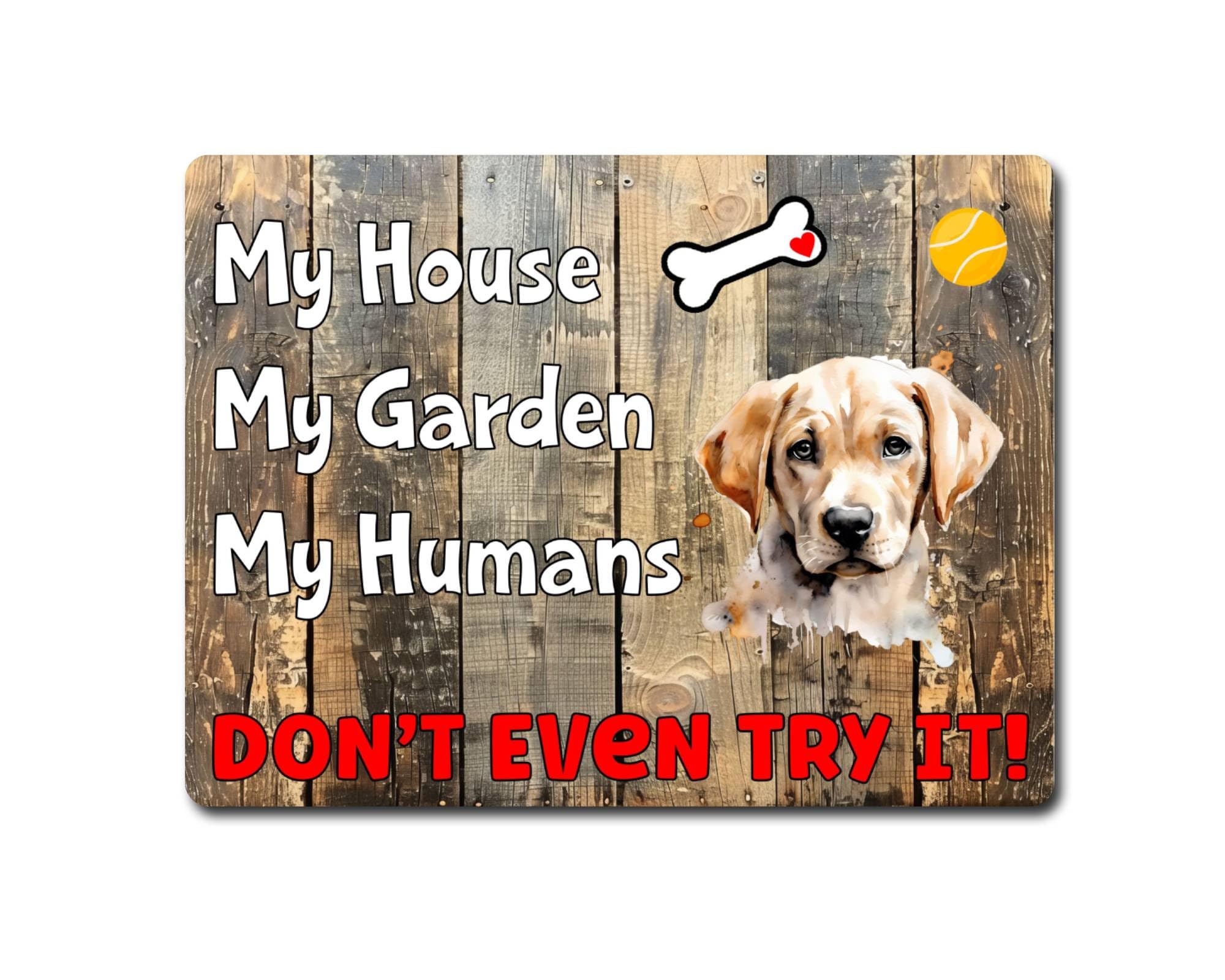 Decalarama Labrador Aluminium Metal Sign Gift – My House Don't Even Try It!