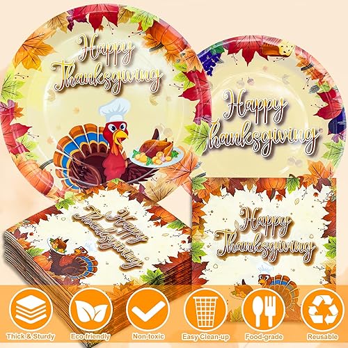 Miniatura 3 de TURNMEON Juego de 150 platos y servilletas de Acción de Gracias con 50 platos de papel, 50 platos de postre y 50 servilletas para suministros de