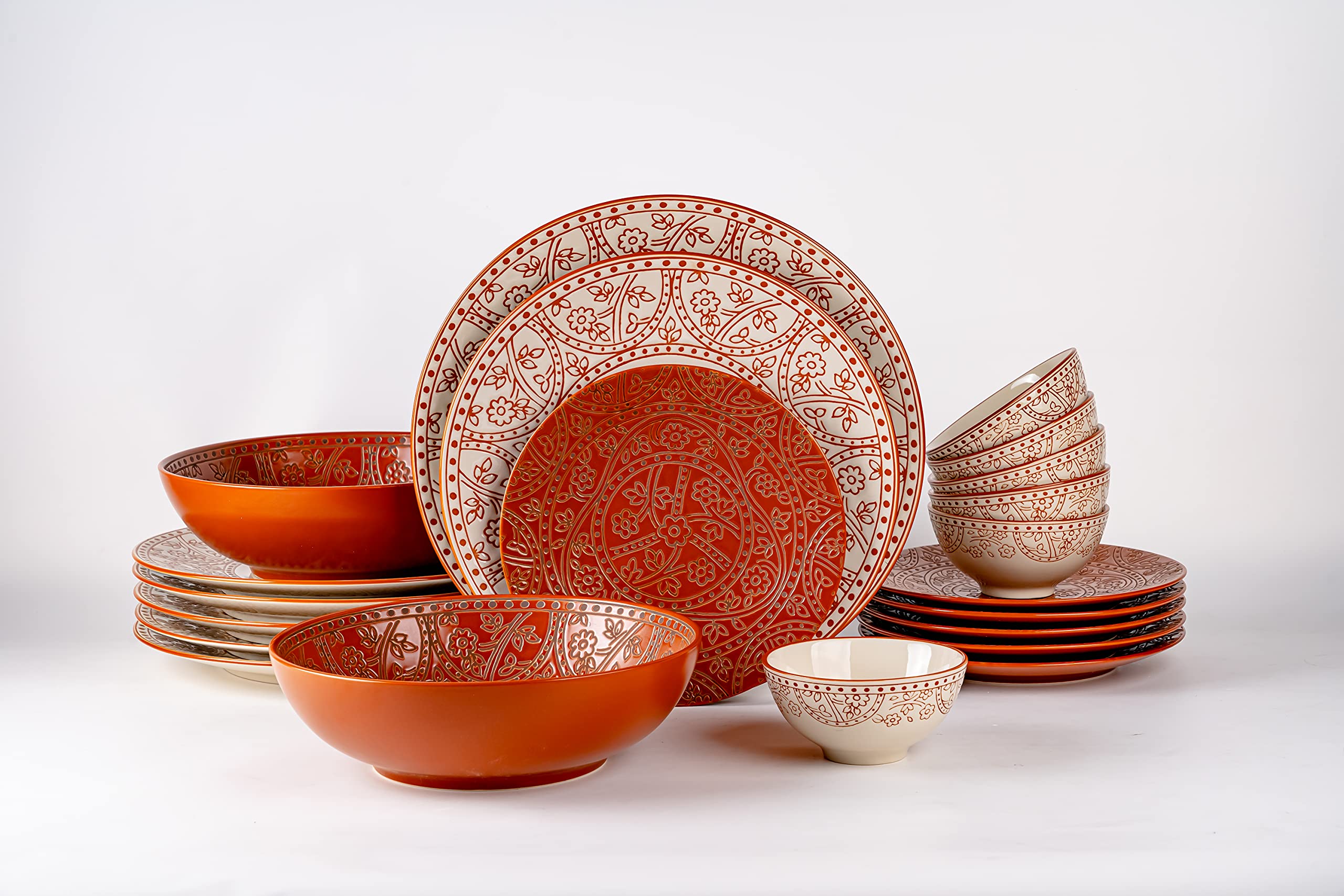 Hitkari Porcelain Mila Teracota 21 Pc. Dinner Set |Service for 6|for Home & Kitchen |Material :Porcelain |Luxury Dinnerware with Elegant Design|Teracota