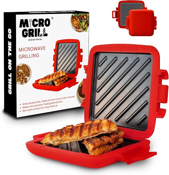 Toastie Maker, Microwave Grill, Sandwich Toaster, 3 Minute Grilled Cheese, Crispy, Panini Press, Dishwasher Safe, Office, Home, Travel & School Dorms (Red)