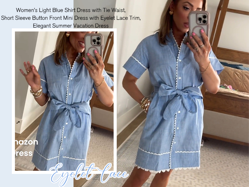 Women's Short Sleeve Summer Shirt Dress Button Down Belted Tunic