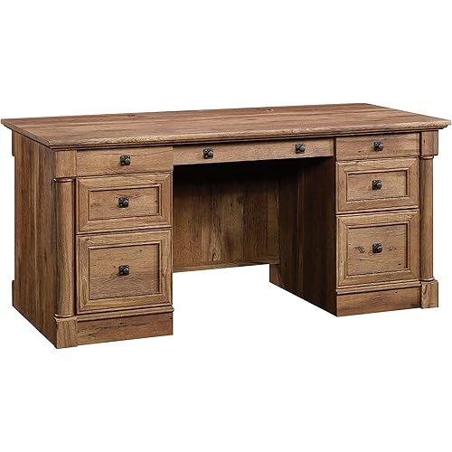 Sauder Palladia Executive Desk, Engineered Wood, 29.5"D x 65.1"W x 29.61"H, Vintage Oak finish