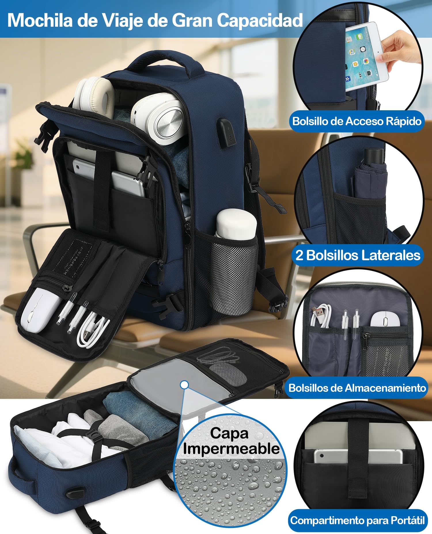 KLOSTAIN Mochila Viaje Cabina Avion 40x20x25 para Ryanair 20L Mochila Cabina Equipaje de Mano Bolso Mochilas Hombre para Port - 3