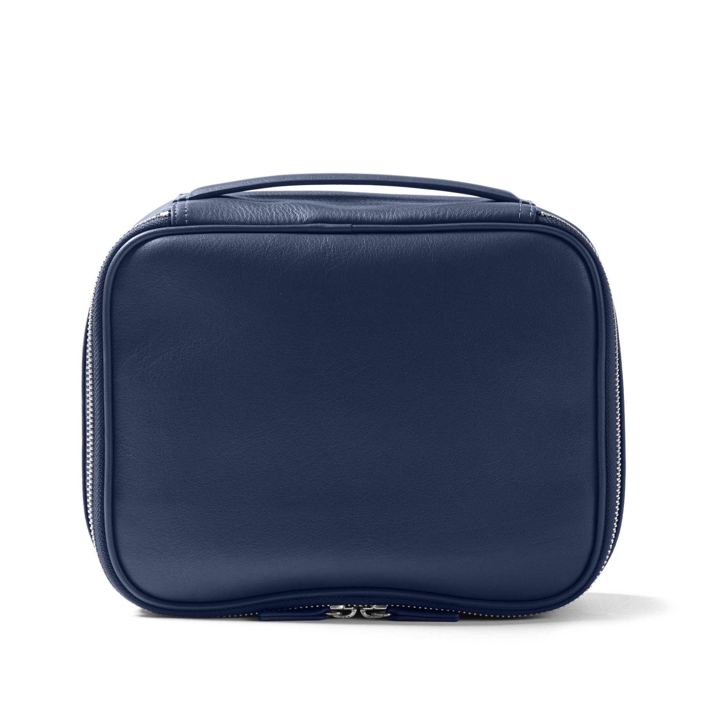 Leatherology Navy Blue Large Travel Organizer – Full-Grain Leather Toiletry Bag with Zipped Mesh Pocket, Elastic Loops & Double Metal Zipper – Travel
