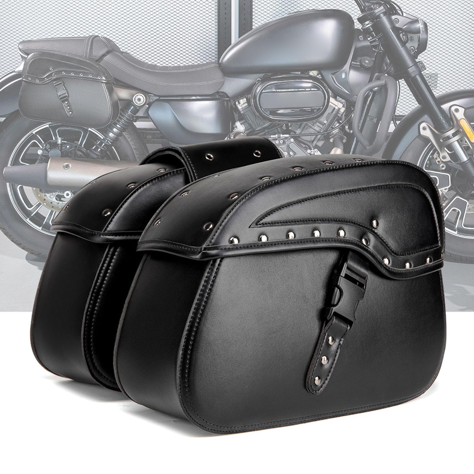 Akozon Borse Laterali per Moto Universali in Pelle PU Borse Laterali Impermeabili da 30 Litri con Design a Patta e Mantenimento della Forma per Softail V-Star Shadow