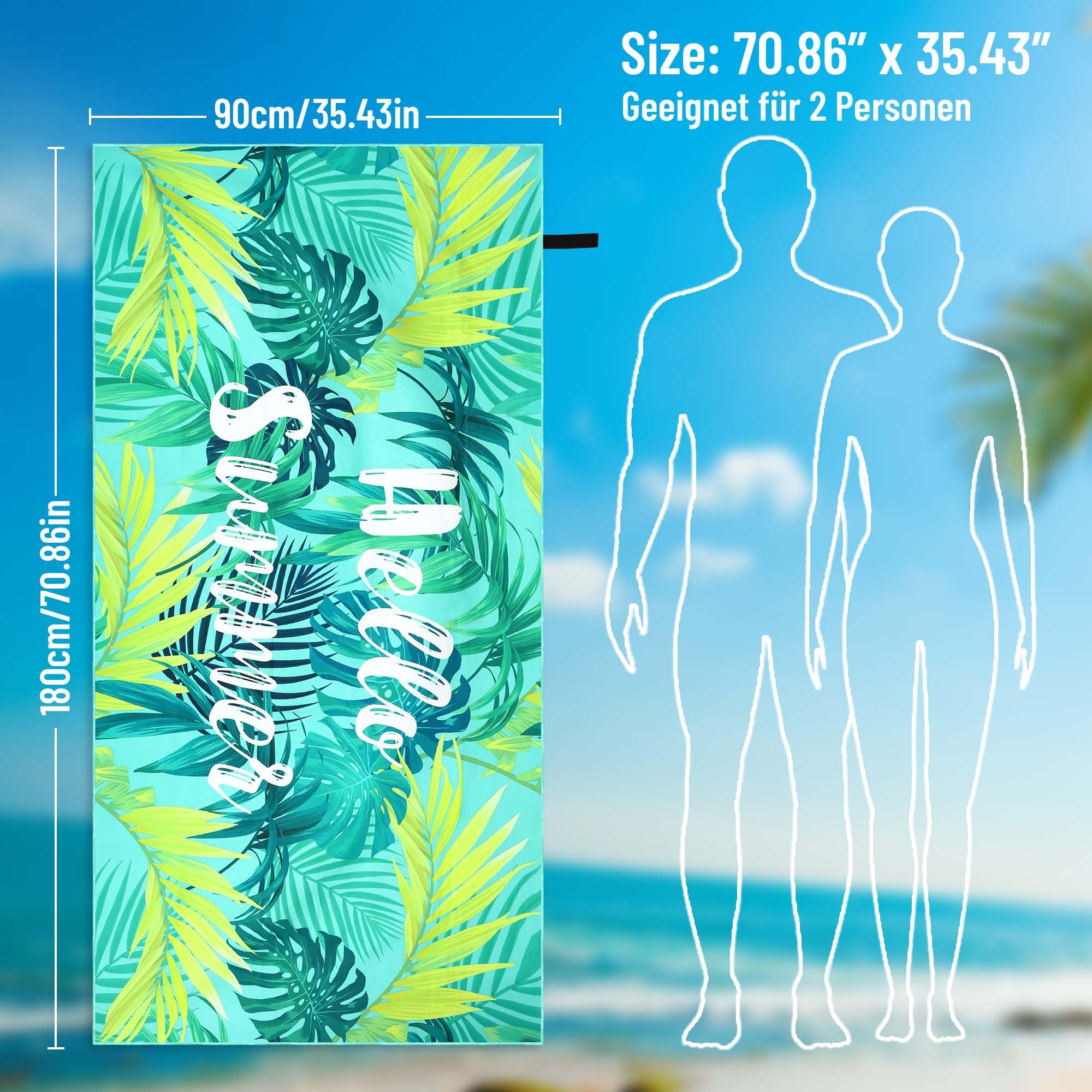Pameil Toalla Playa Grande, 90x180cm Toalla Microfibra Prevención de Arena, Toallas de Playa Ligera y de Secado Rápido, Aplicable a Playa,Gimnasio,Viajes,Sauna