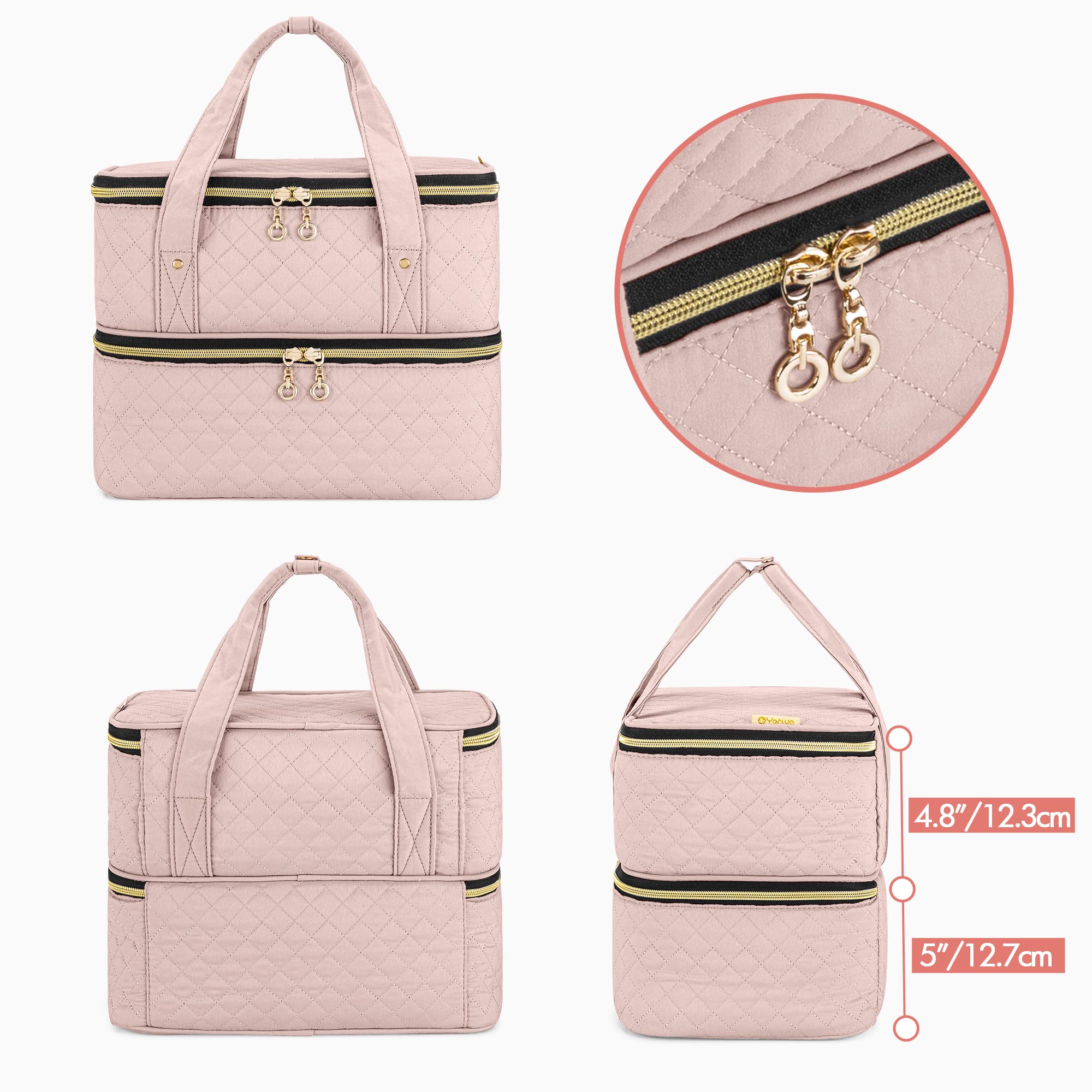 Yarwo Valigetta Porta Smalti e Lampada Unghie UV, Borsa Organizer per Smalti per 50 Flaconi(15ml - 0.5 fl.oz) Staccabile a 2 Strati, Custodia per Strumenti per Unghie, Rosa Pallido
