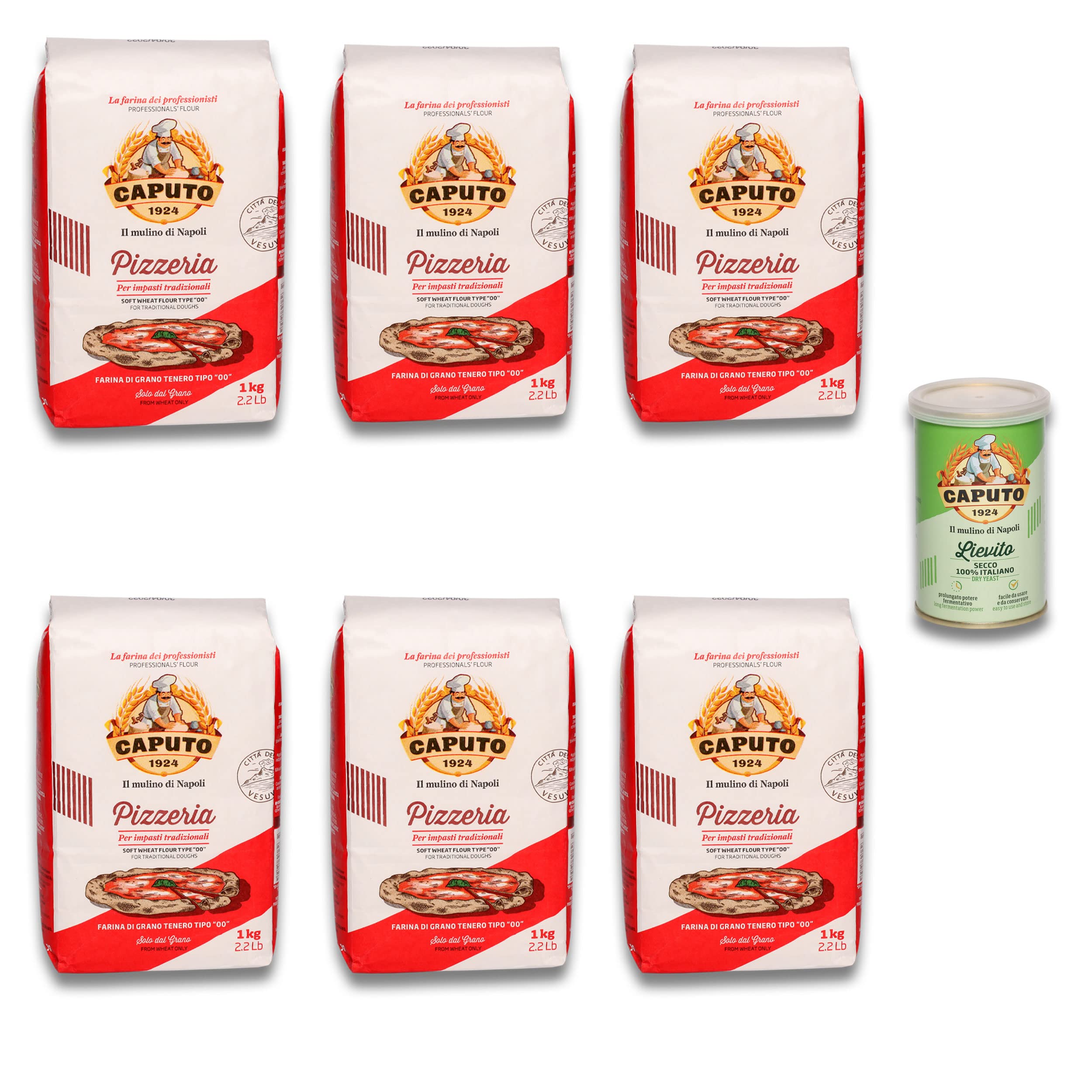 Caputo - DELICRET - 6x 1kg Mehl Pizzeria [Pizzamehl Typ 00] + 1x 100g Lievito Trockenhefe
