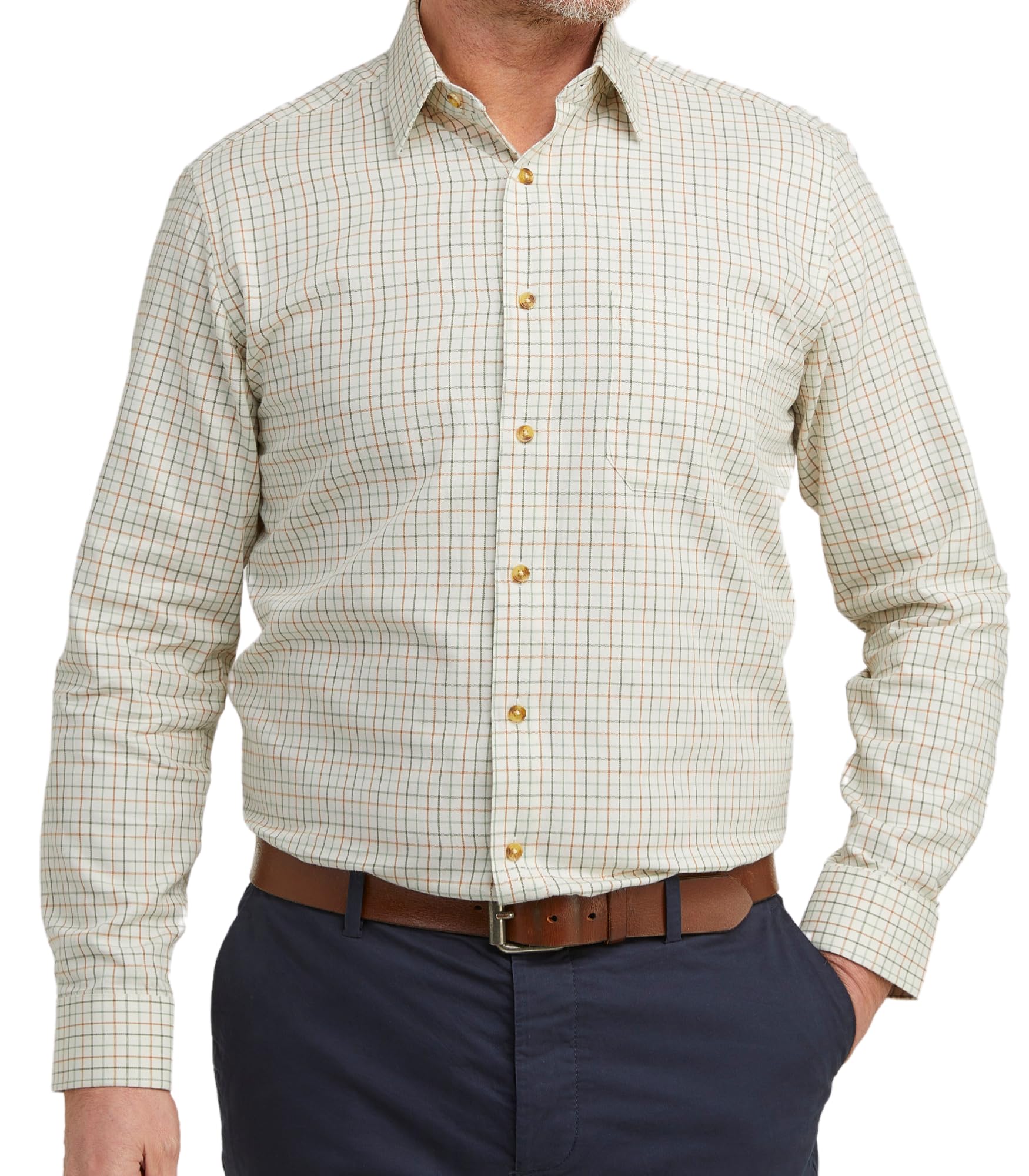 Double TWO Men's Tattersall Check Classic Shirts Outdoor Country Style Long Sleeve Shirt - Colour Green, Neck 18.5" Inches