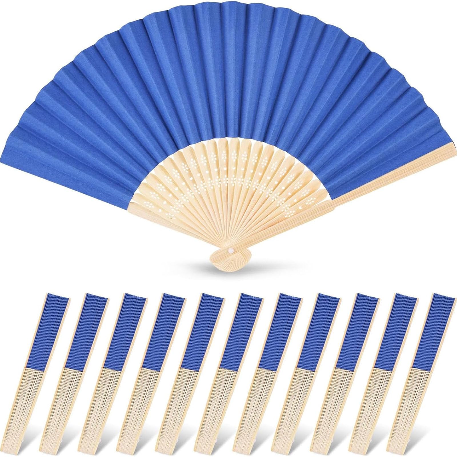 JOHOUSE 12 Pcs Paper Folding Hand Fans, 8.3 Inch Dark Blue Paper Fans Handheld for Wedding, Outdoor Party Favors, Baby Shower Decorations, Photography