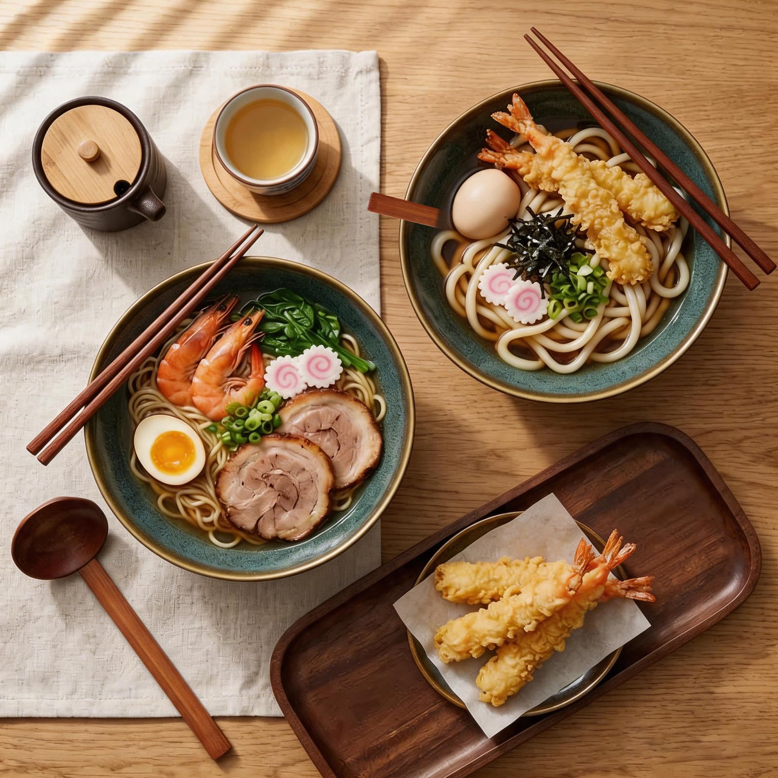 1200ML Ciotola Ramen con Bacchette e Cucchiai, 2 Set Ramen Bowl in Ceramica con Smalto Verde Cambiato in Forno,Ciotole Ramen Giapponesi, Ciotole per Ramen, Zuppa, Insalata, Muesli