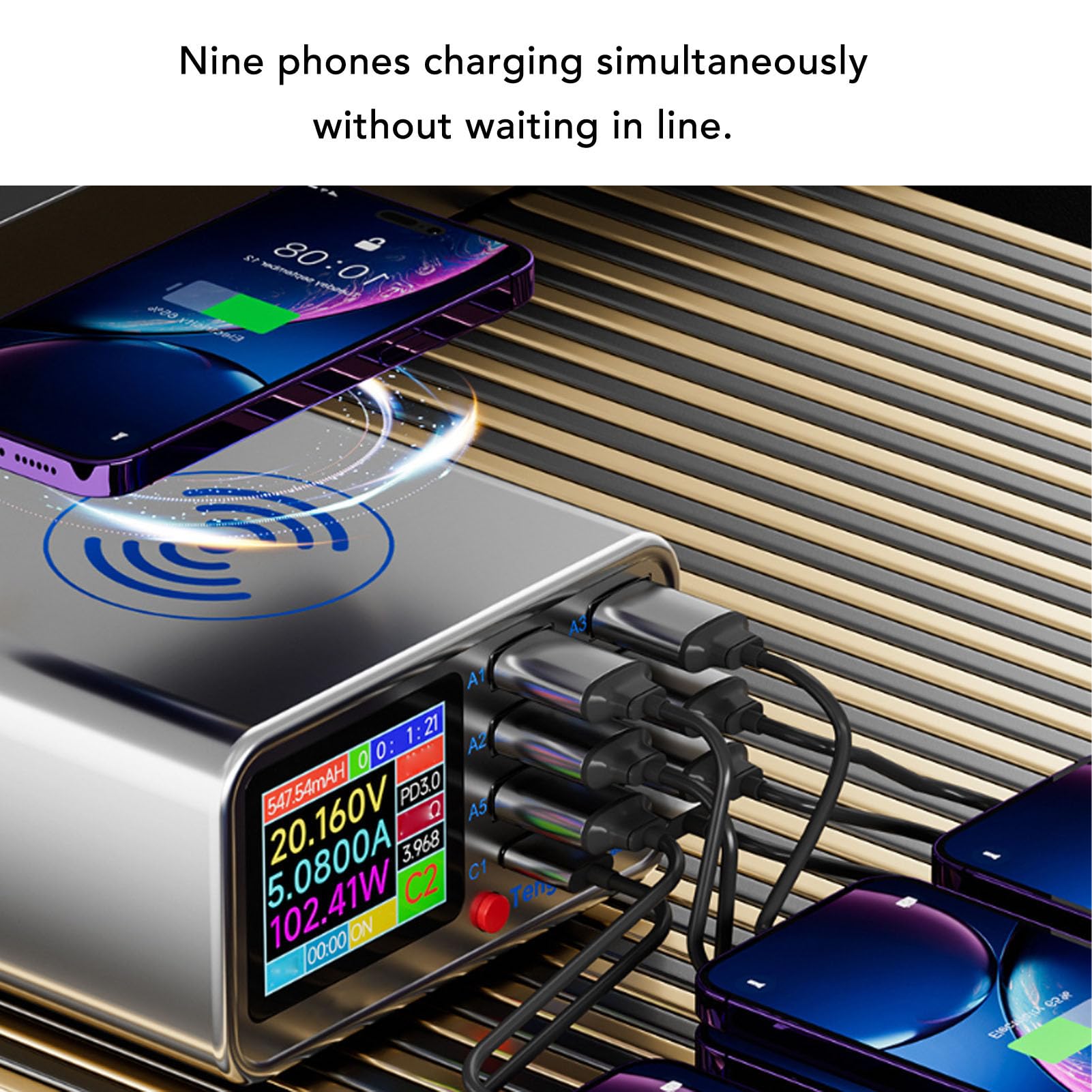 Generic Stazione di Ricarica Multi USB da 100 W Hub di Ricarica Rapida Versatile per Smartphone e Tablet per Famiglie e Aziende ABS Potenza per Porta 100 W (Spina europea)