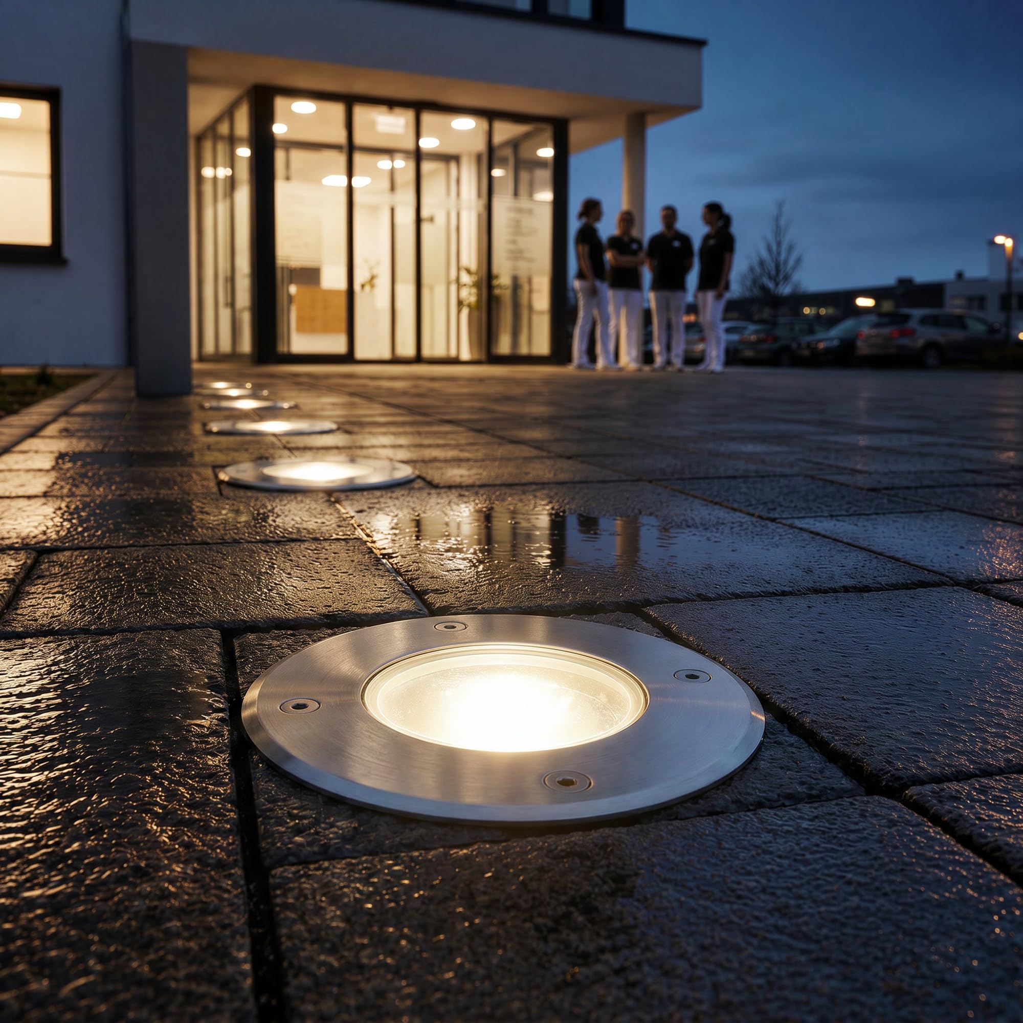 SSC-LUXon 6er Set KALPA LED Bodenleuchte rund silber gebürstet GU10 3W drei einstellbaren Lichtfarben 3CCT IP67 Bodeneinbaustrahler regenfest & befahrbar