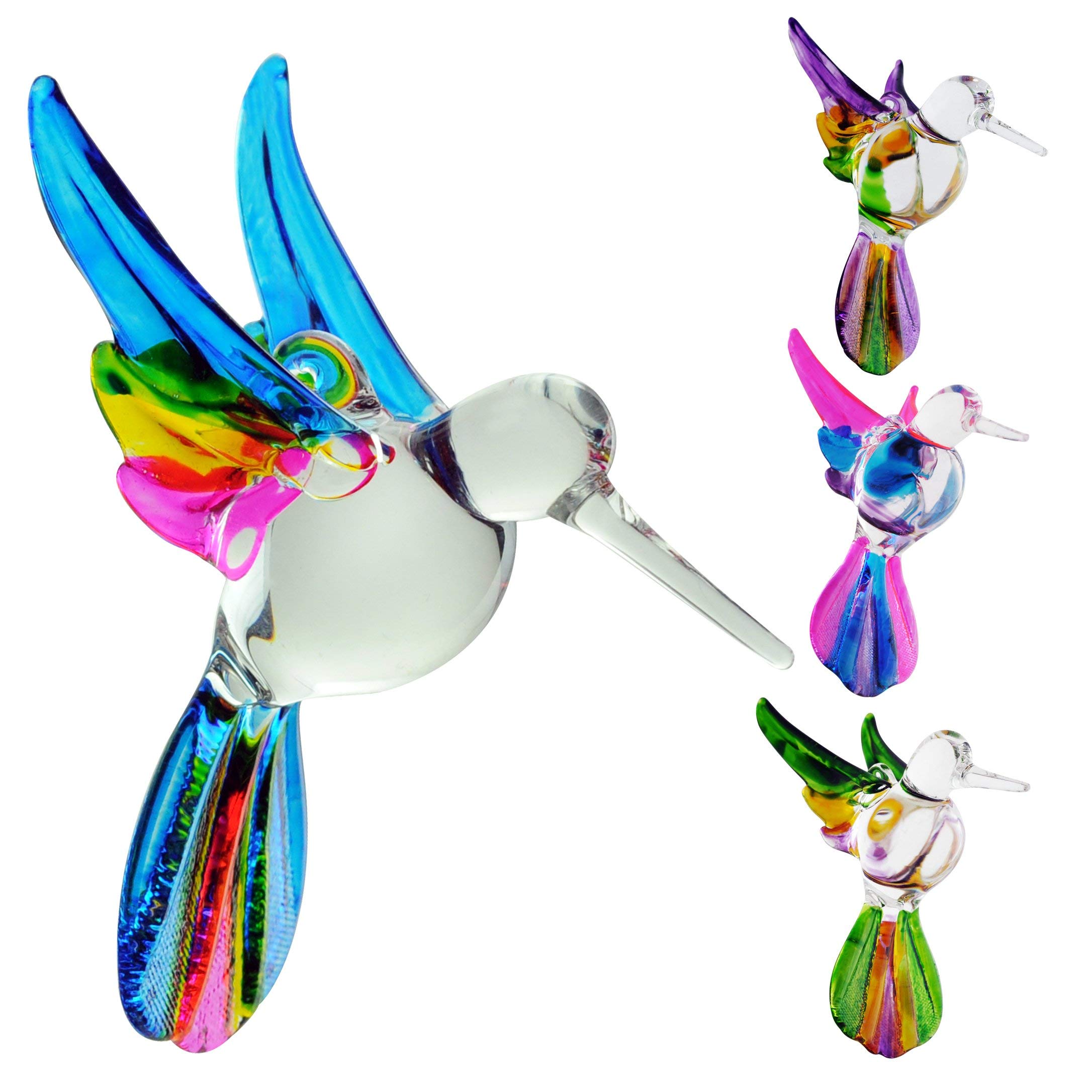 Glass Hummingbird Figurine Ornament. Hand Blown Hanging Suncatcher Collectable. Crystal Castle® Multi-Colors.
