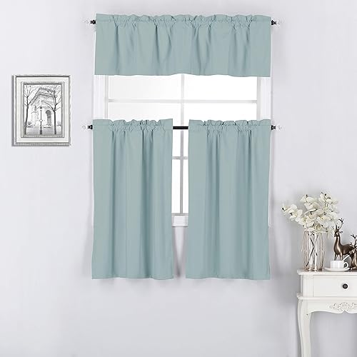 Diamond Home Linens Juego de 3 cortinas y cenefa con forro térmico 100% opaco para ventana de cocina (niveles de 36 pulgadas y cenefa de 14 disponible en Yaxa Peru