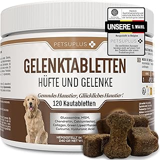 PETSUPLUS Gelenktabletten Hund mit Grünlippmuschel Hund, Hunde Gelenk Supplement Tabletten, Glucosamin MSM Chondroitin Kollagen Hyaluronsäure, stärkt Gelenke, wirkt entzündungshemmend-120 Kautabletten product image