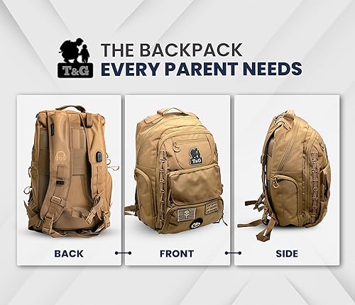 Miniatura 10 de T&G Bag Boy 1.0 - Mochila táctica para pañales para niños pequeños y Gunners, 40 litros, cambiador, correa para cochecito, Camo Negro, Mochila