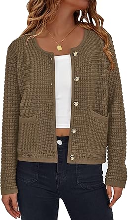 PRETTYGARDEN Women Knit Cardigan Sweaters Fall Fashion Long Sleeve Open Front Button Down Trendy Casual Jacket Winter Clothes