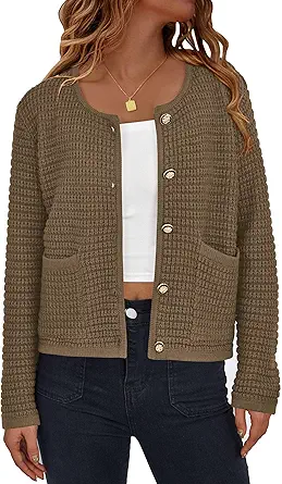 PRETTYGARDEN Women Knit Cardigan Sweaters Fall Fashion Long Sleeve Open Front Button Down Trendy Casual Jacket Winter Clothes