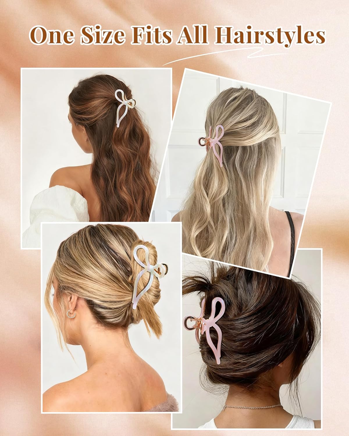 Mesovor 2 Pack Gold Metal Bow Hair Claw Clips, Nonslip 4.3" Large Hair Grip Hairclips for Thin and Thick | Acrylic Metal Strong Hold Claw Clip (Mermaid Stripes) - Image 5