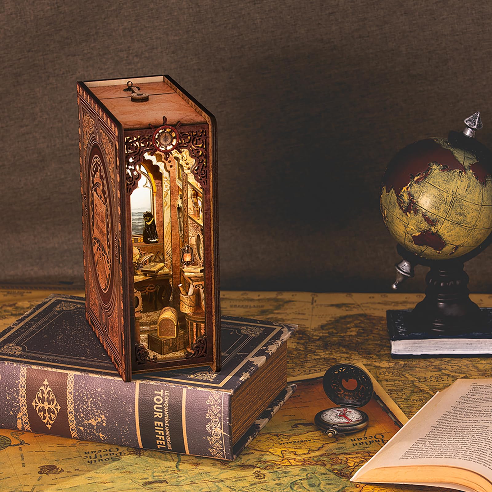 Cutefun - Diorama di un angolo di lettura, kit fai da te in miniatura da costruire, con luce LED, puzzle di legno, motivo vicolo magico, modellismo (BK02)