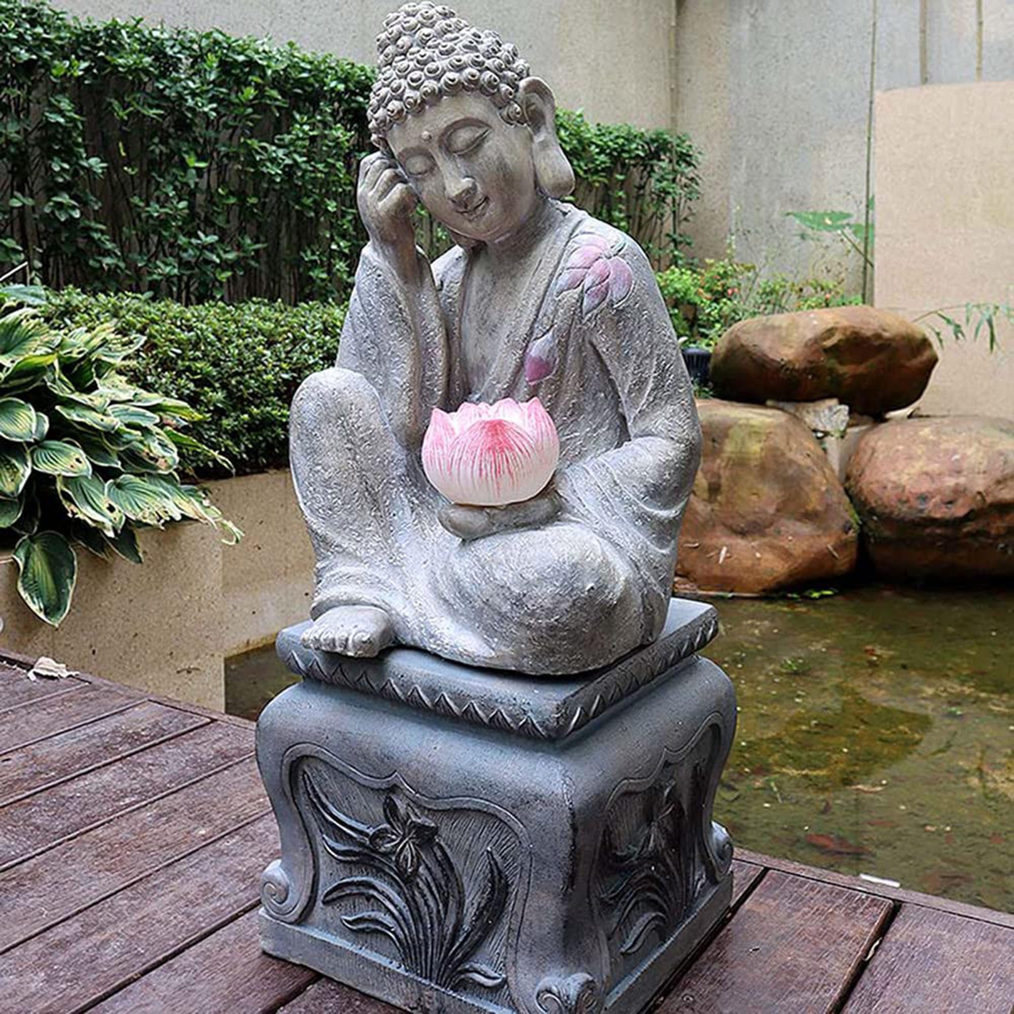 Estatua de Buda, escultura meditativa solar LED para jardín, patio, entrada del hogar, figura de Sakyamuni sentado orando, decoración al aire libre, acento tranquilo