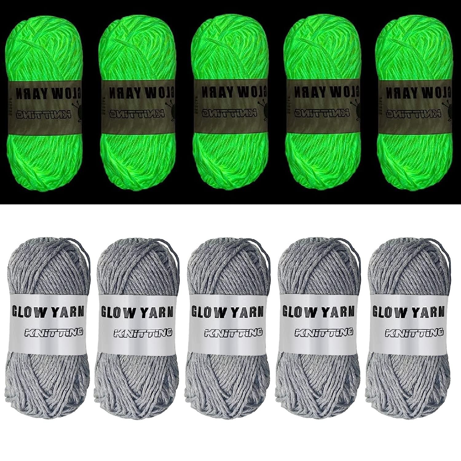 5 Rolls Glow in The Dark Yarn, 55 Yards Luminous Knitting Glowing Crochet Yarn for Crocheting, Sewing Supplies for Knitting DIY Crafts (Gray)