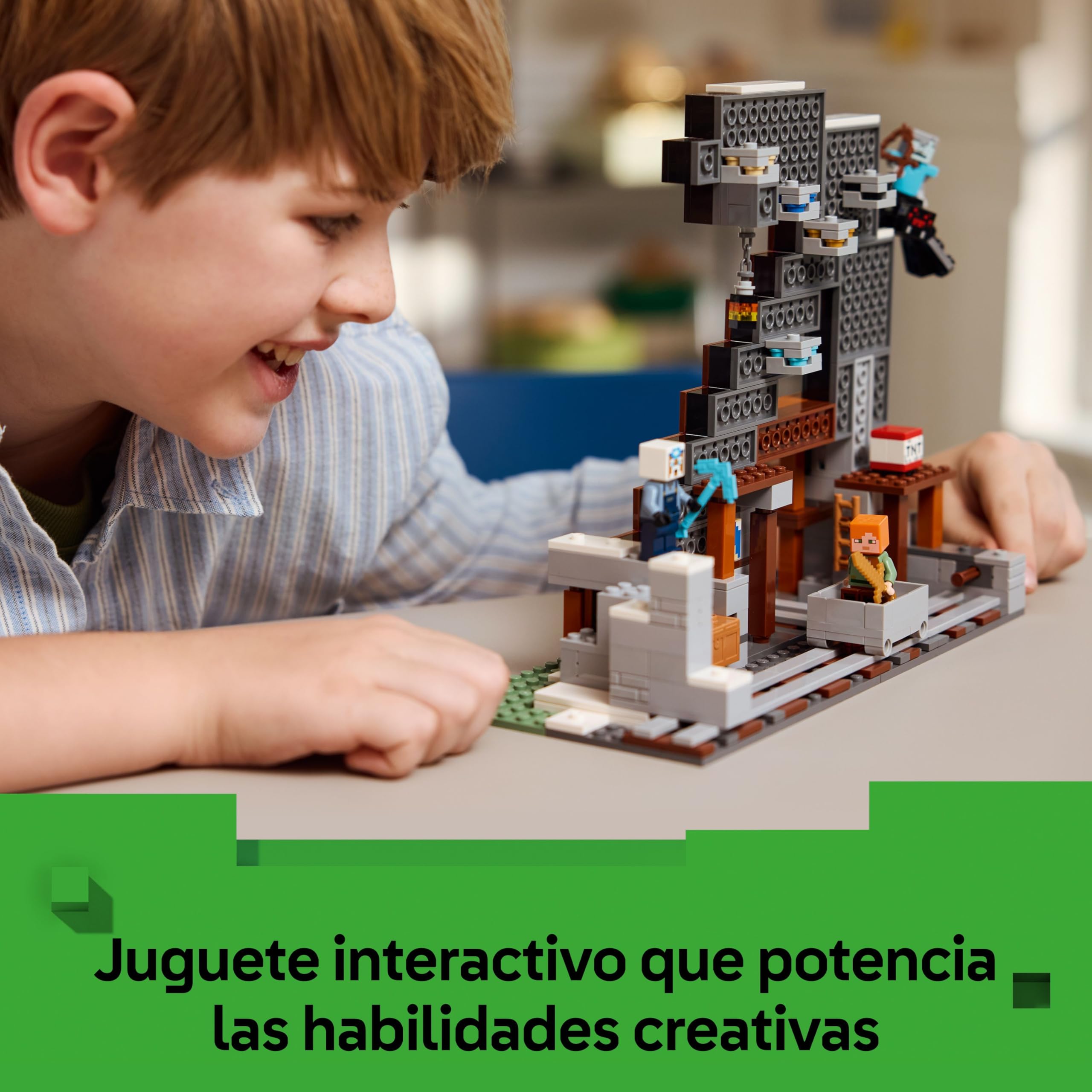 LEGO Minecraft La Mina del Pico - Juguete Interactivo - Figuras de Alex, Minero y Jinete Arácnido Errante - Regalo Gamer Coleccionable para Niños y Niñas de 8+ Años 21277