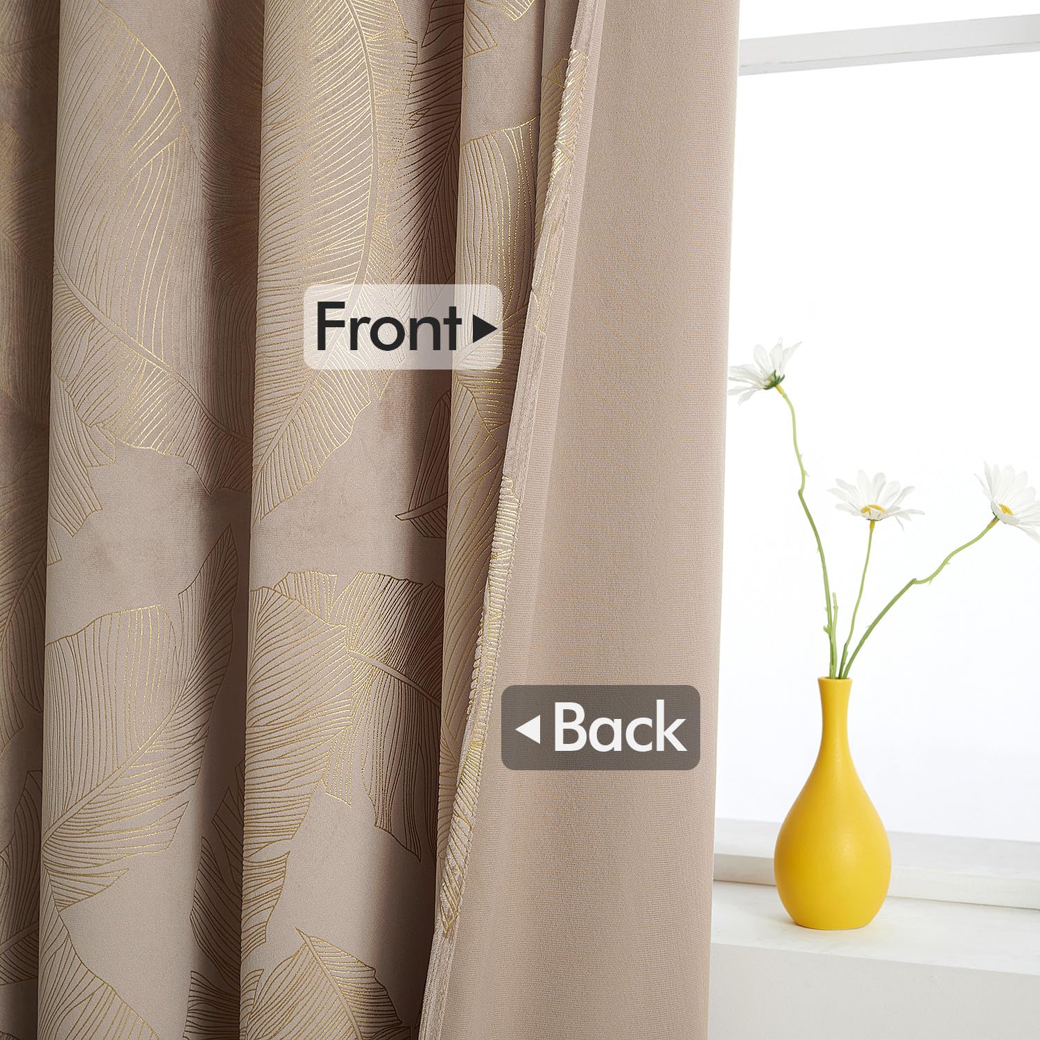 MIULEE Samtvorhang Blattgolddruck Blickdicht 2er Set B140 H260 Beige | Weicher Samtvorhang mit edlem Blattgolddruck und Kräuselband, blickdicht, elegante Deko für Wohnzimmer und Schlafzimmer