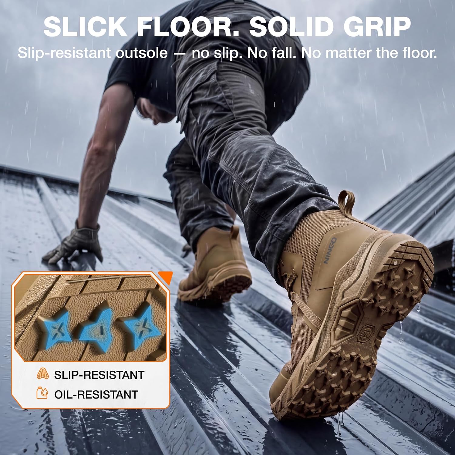 NINGO Soft Toe Waterproof Work Boots for Men, Lightweight Hiking Shoes