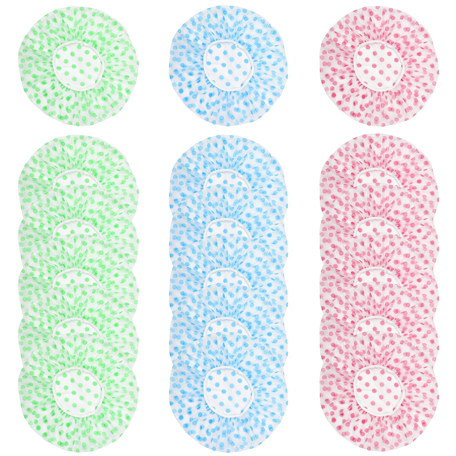 18 Pack Shower Caps for Women,Waterproof Reusable & Disposable Adjustable Bath Caps For Spa Long Hair Travel Saunas (Blue+Red+Green)