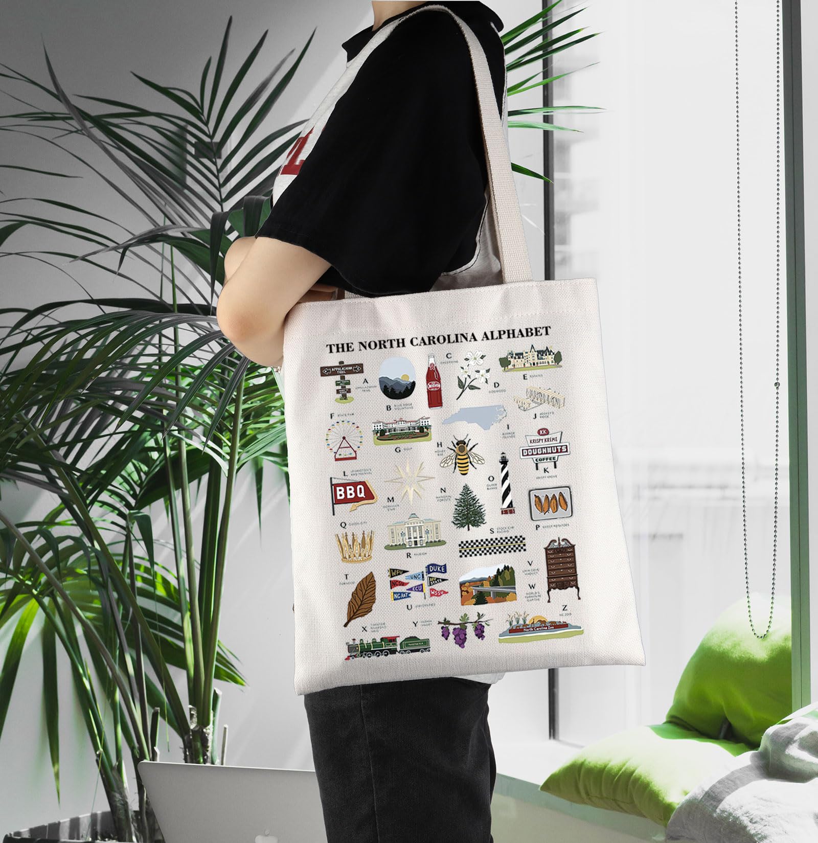 ENSIANTH North Carolina Alphabet Tote Bag North Carolina State Souvenirs Gift Family Trip Handbag Tar Heel State Travel Gift
